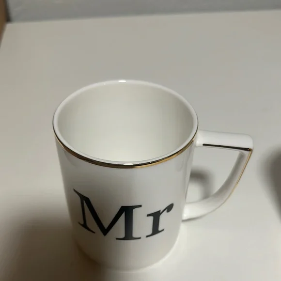 Mr and Mrs White Mugs with Silver & Gold Trim - Picture 3 of 8